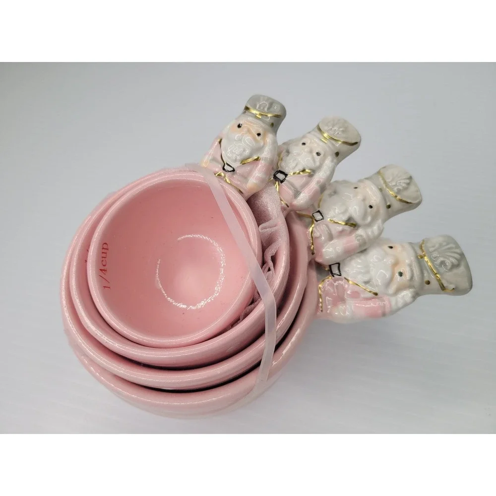 Arlington Designs Measuring Cups Pink Nutcracker Ceramic Polka Dot Christmas NEW